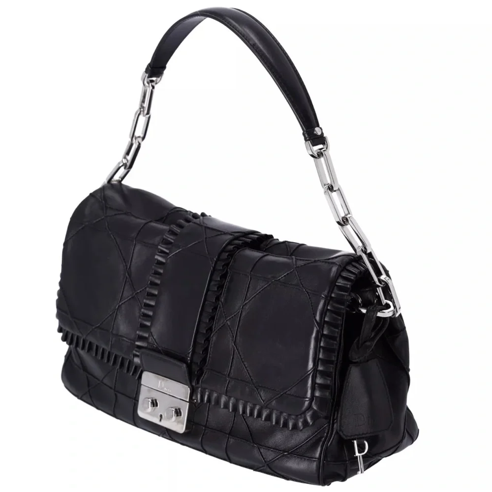 Christian Dior Black Lambskin Leather New Lock Ruffle Flap Shoulder Bag Ruffle - Picture 3 of 15
